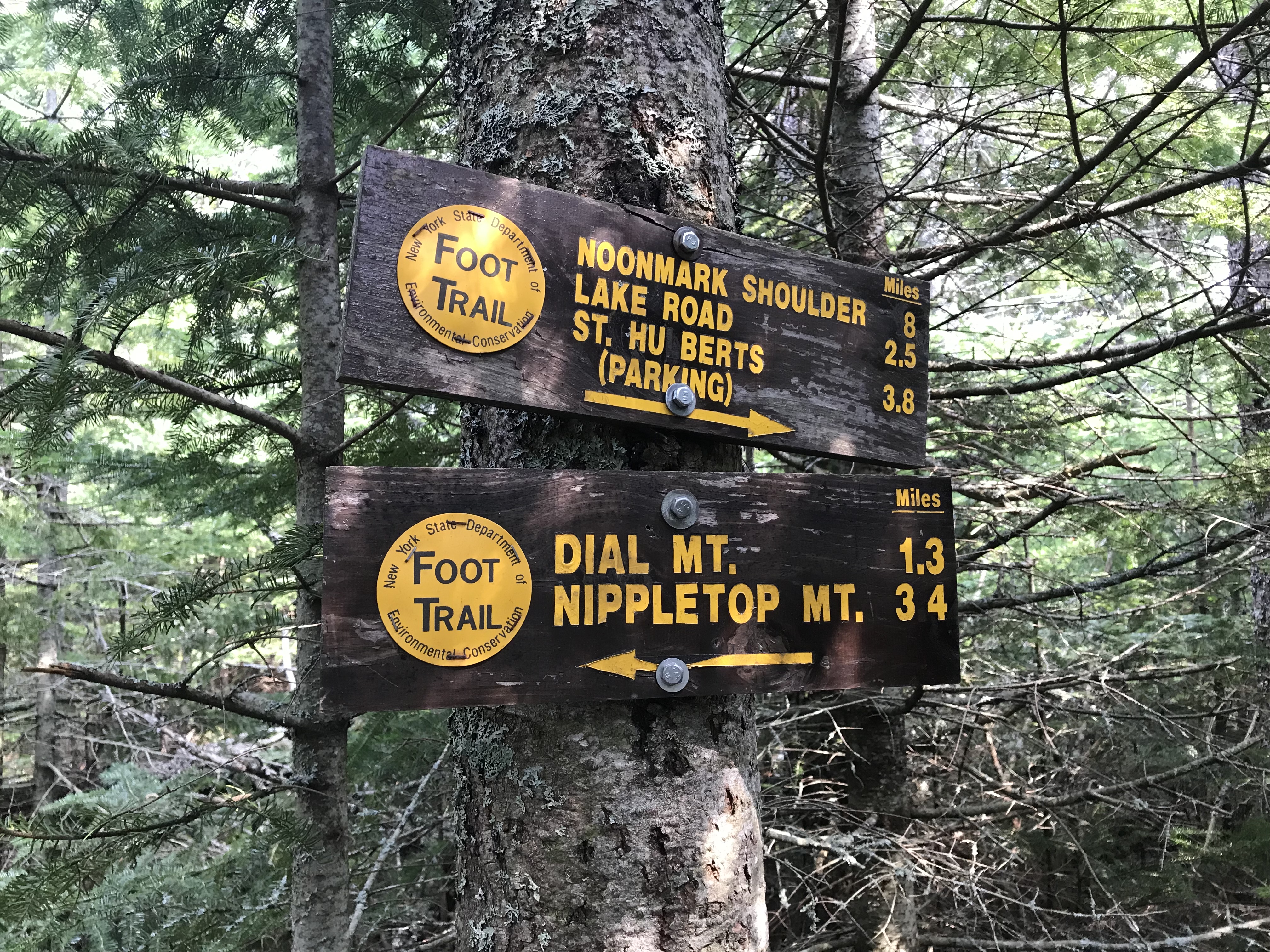 Sign at Bear Den Mountain on the way to Dial and Nippletop Mountains