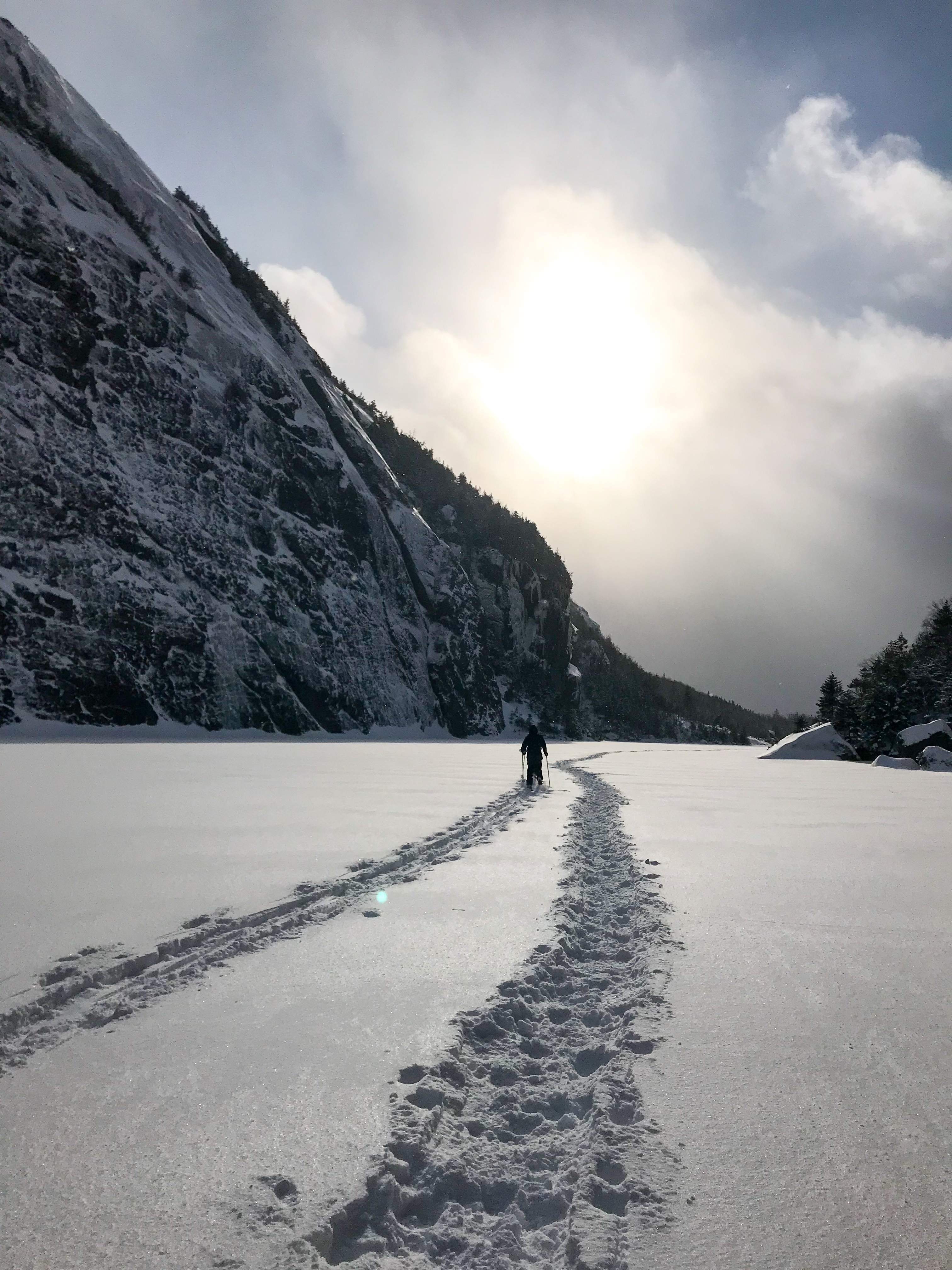 Snowshoer on Avalanche Lake